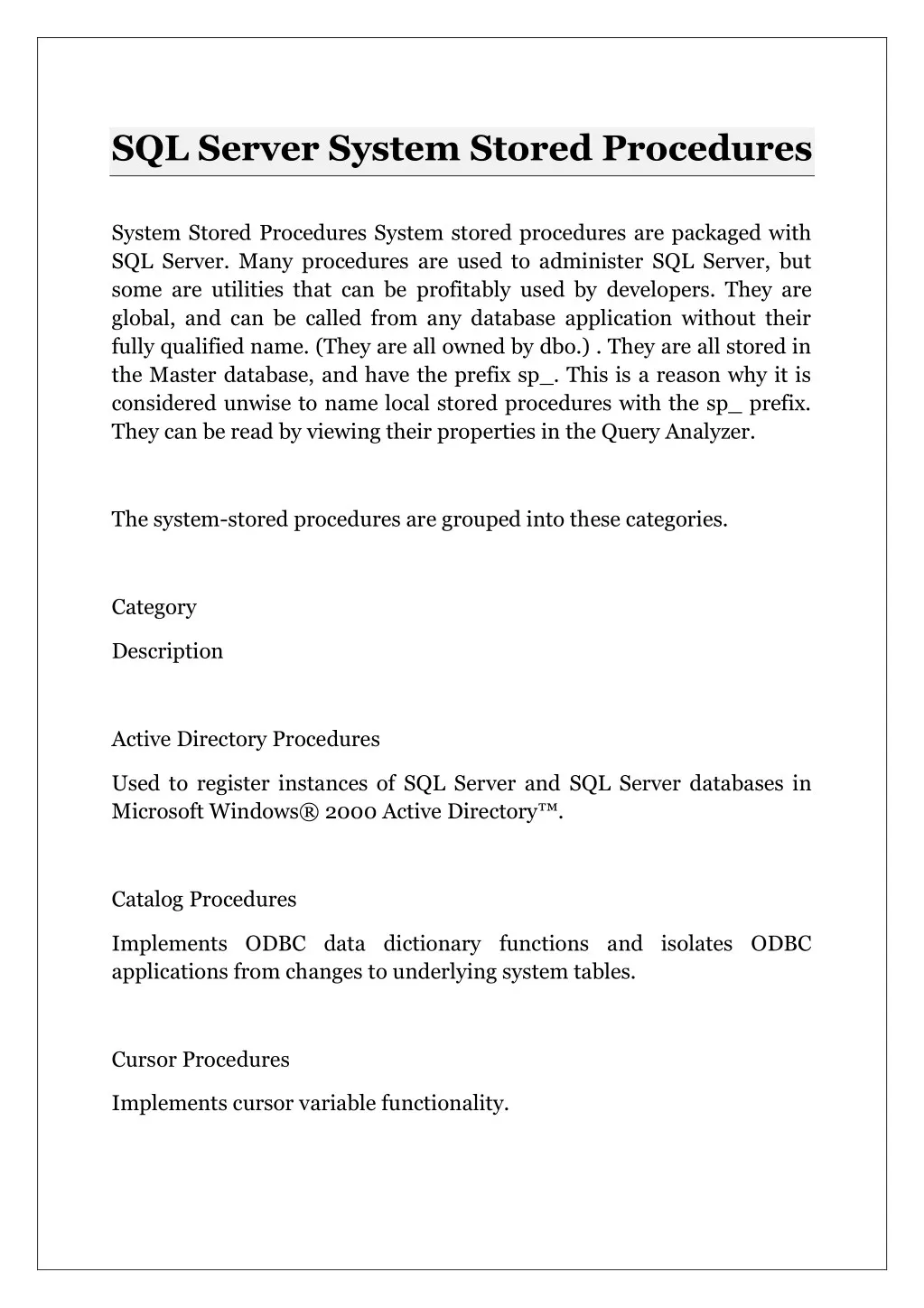PPT - SQL Server System Stored Procedures PowerPoint Presentation, free ...