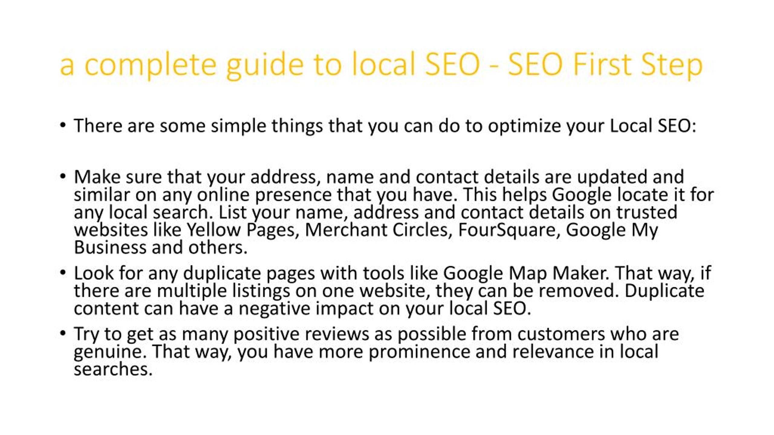 PPT   A Complete Guide To Local SEO   SEO First Step PowerPoint