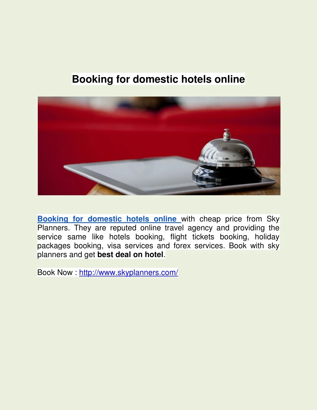 booking for domestic hotels online n.