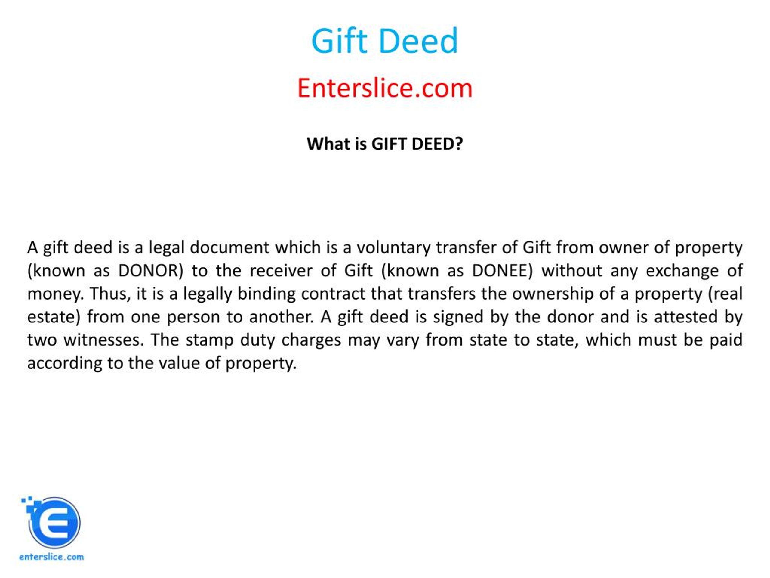 Format for Gift Deed in Respect of Gift of Money | Phenix Bay Legal