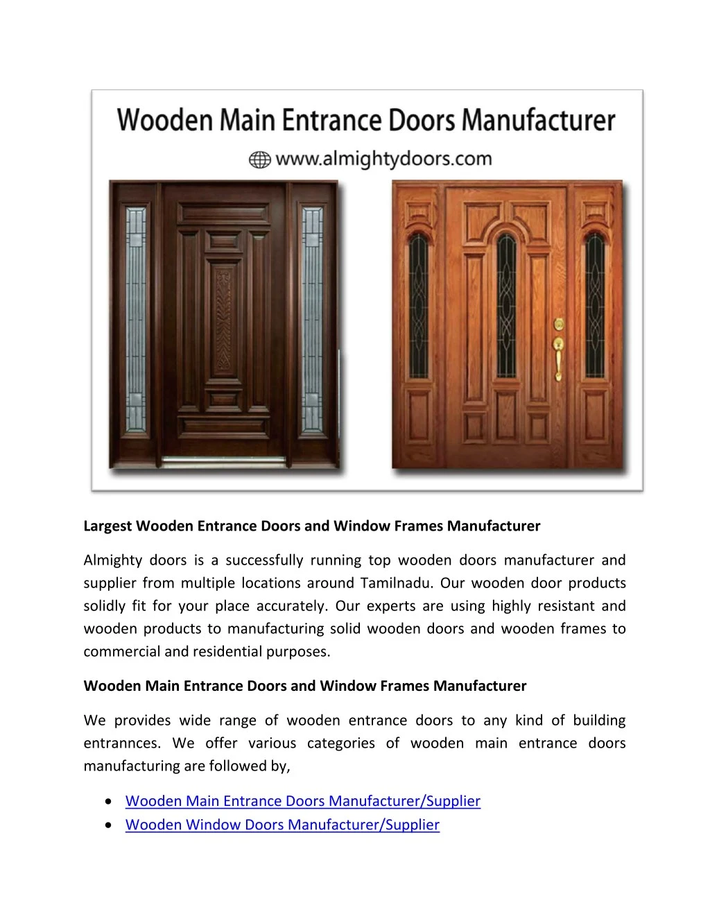 largest wooden entrance doors and window frames n.