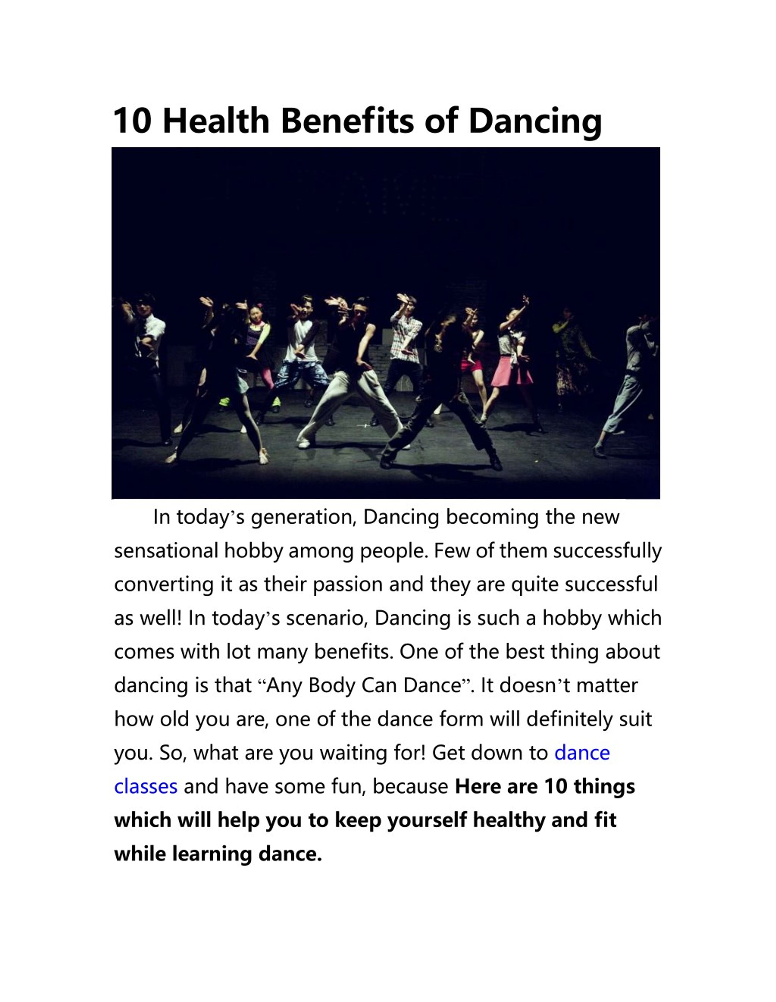 health benefits of dancing essay