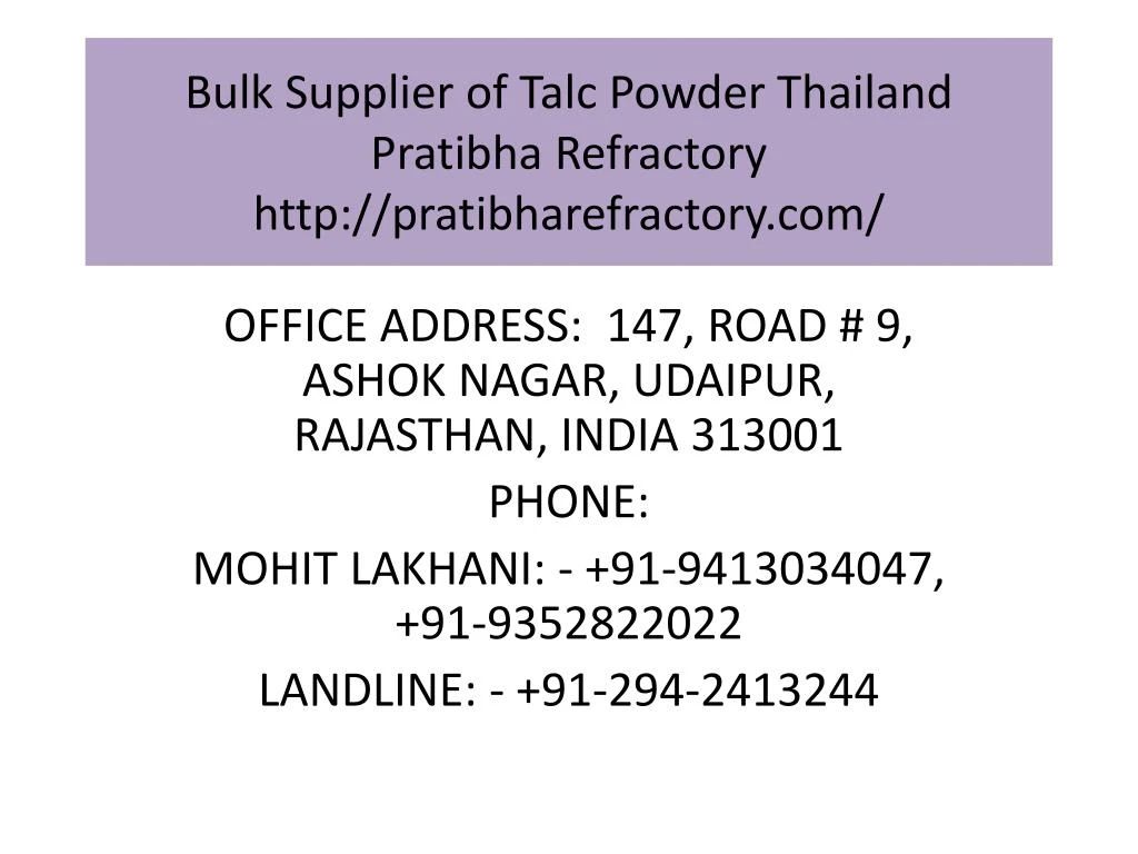 bulk supplier of talc powder thailand pratibha refractory http pratibharefractory com n.