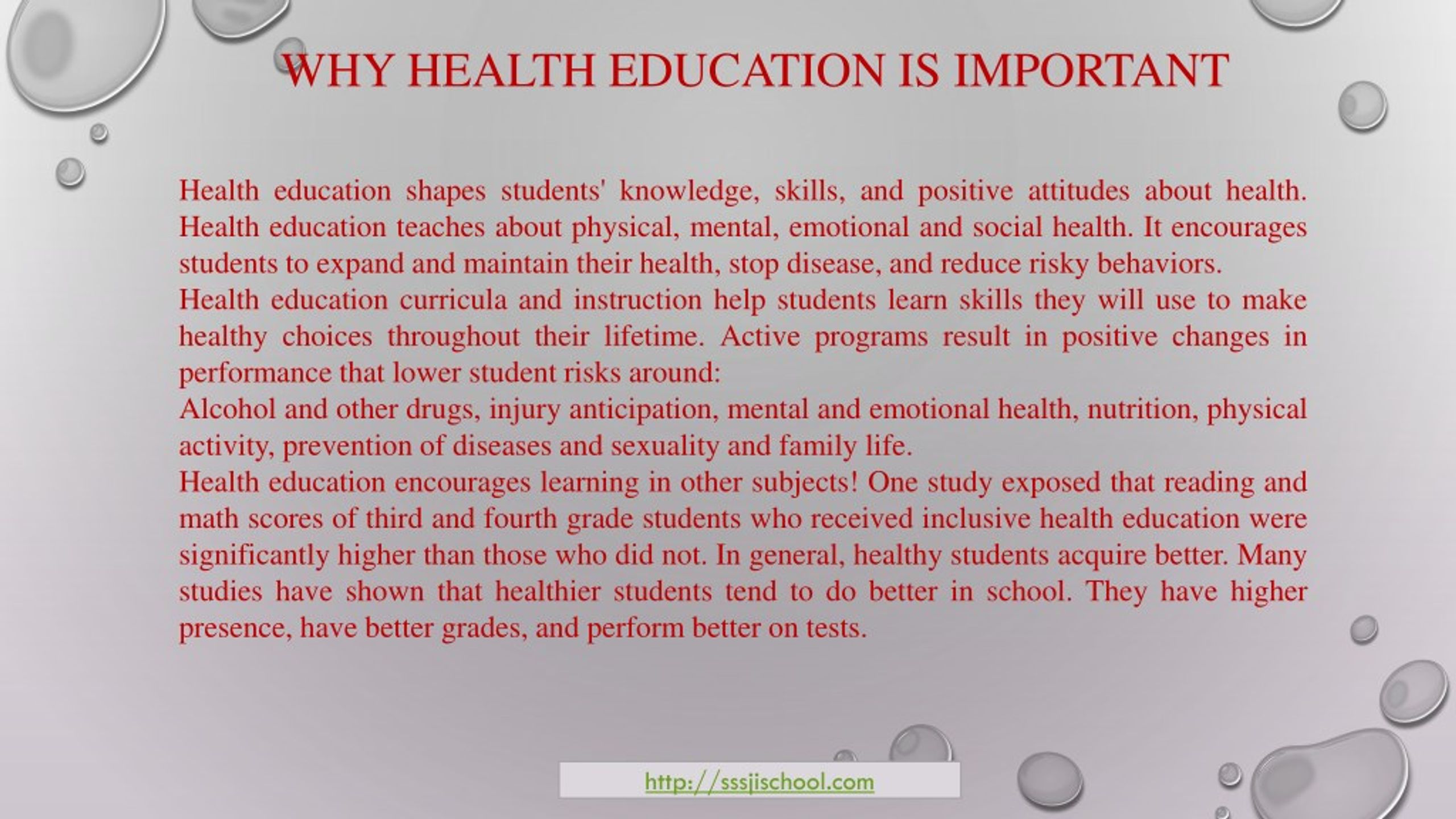 short essay on importance of health education
