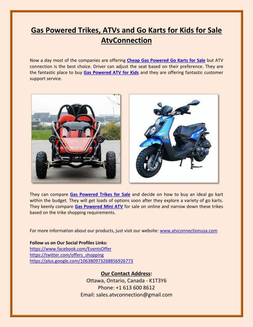 Ppt Gas Powered Trikes Atvs And Go Karts For Kids For Sale