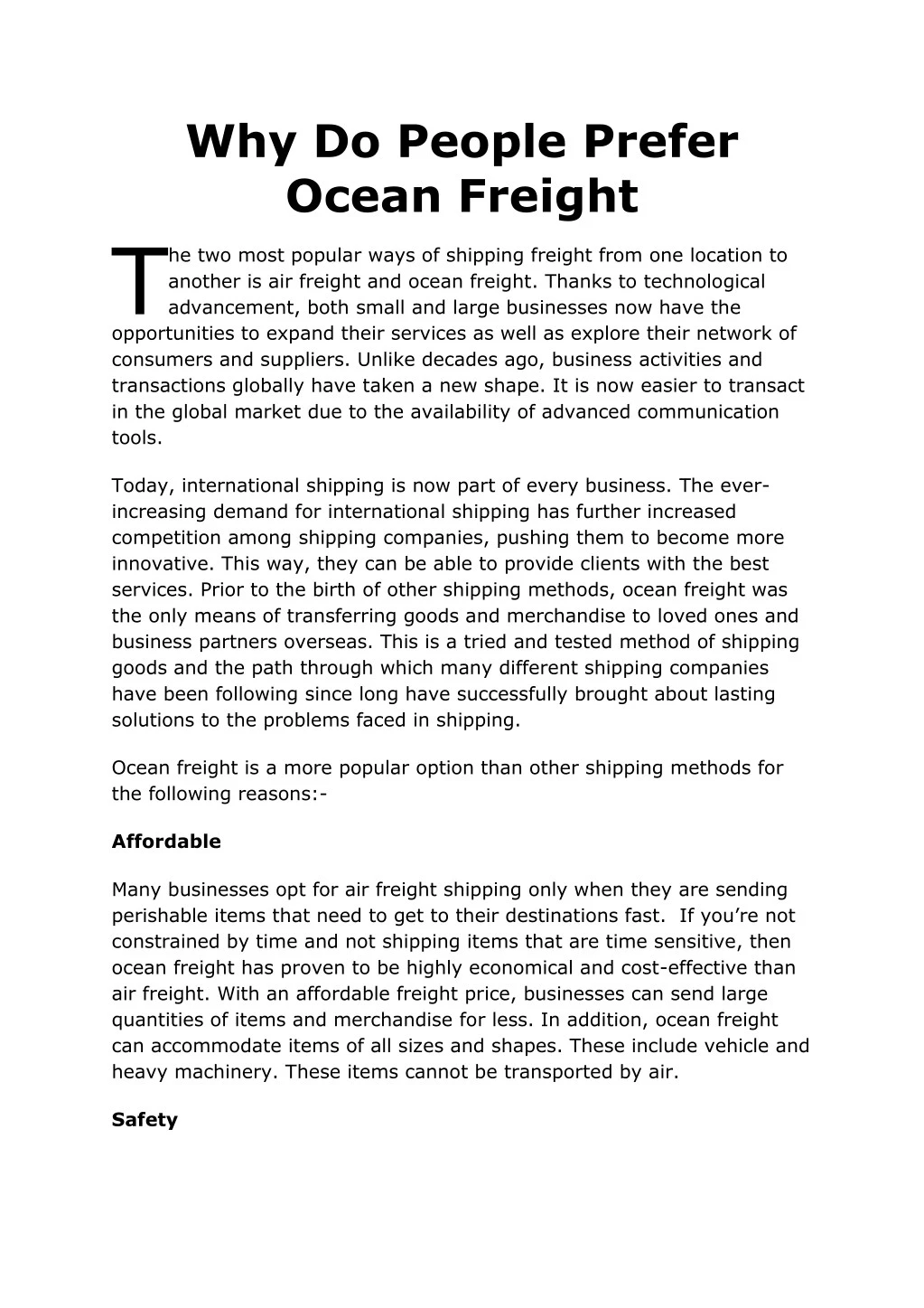 why do people prefer ocean freight t n.
