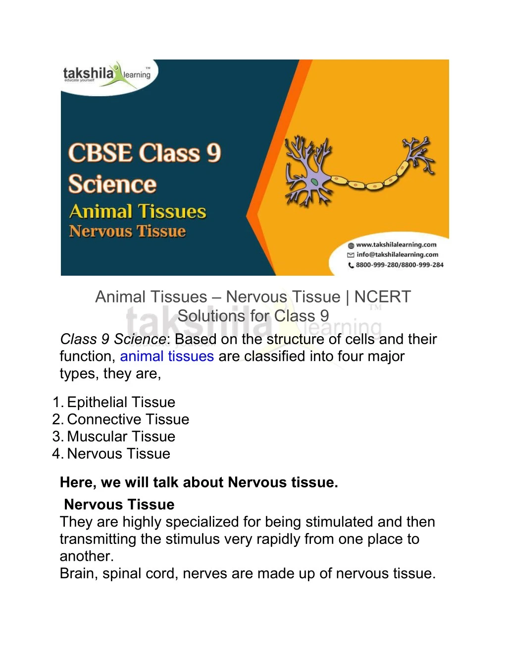 PPT - Animal Tissues â€“ Nervous Tissue | NCERT Solutions for Class 9  PowerPoint Presentation - ID:7851659