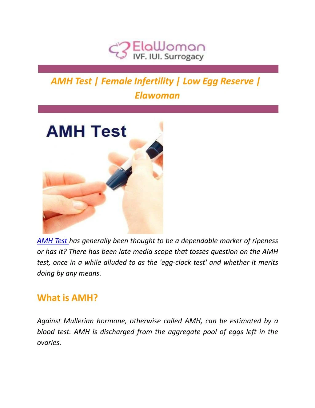 PPT - AMH Test | Female Infertility | Low Egg Reserve | Elawoman ...