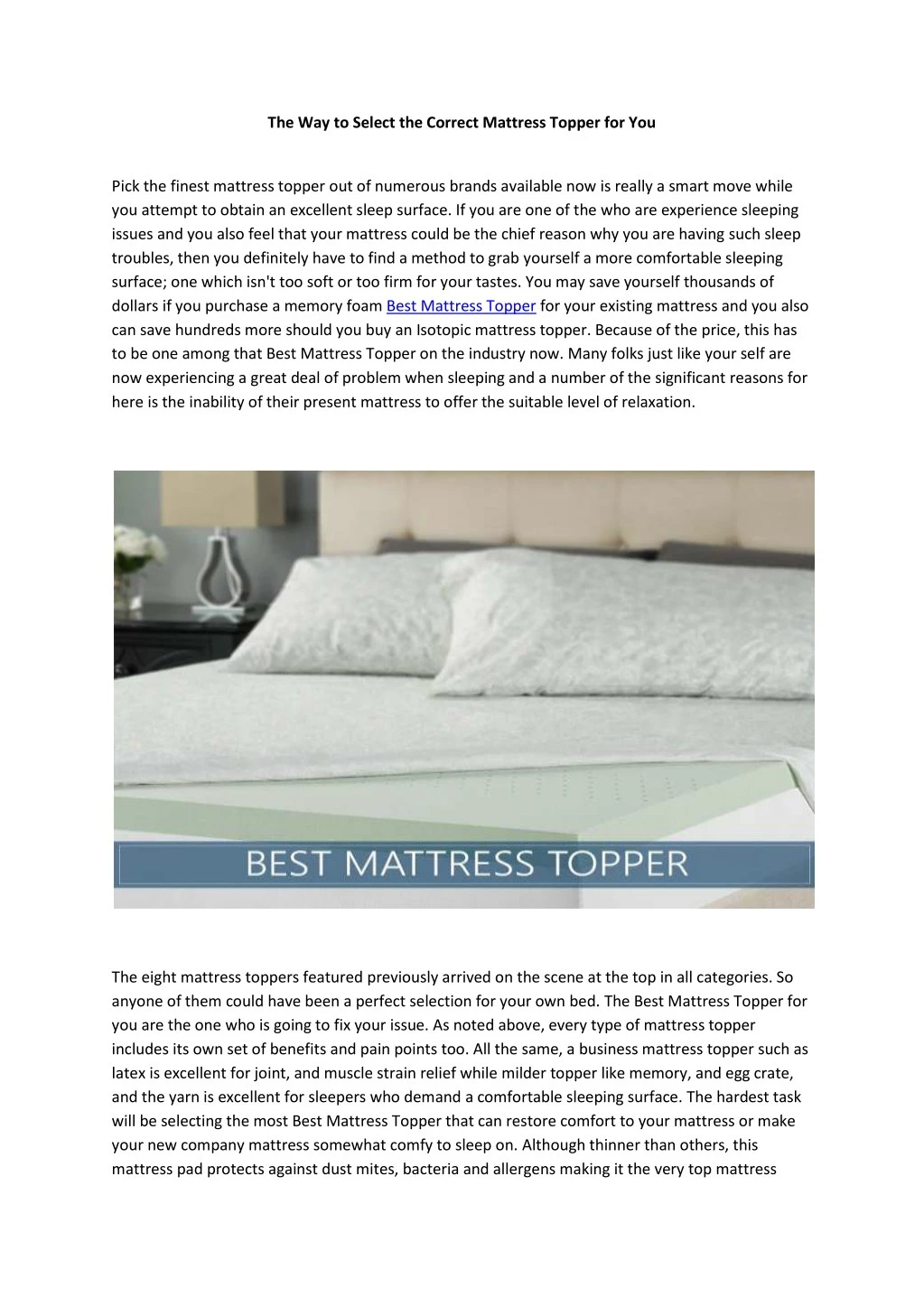 the way to select the correct mattress topper n.