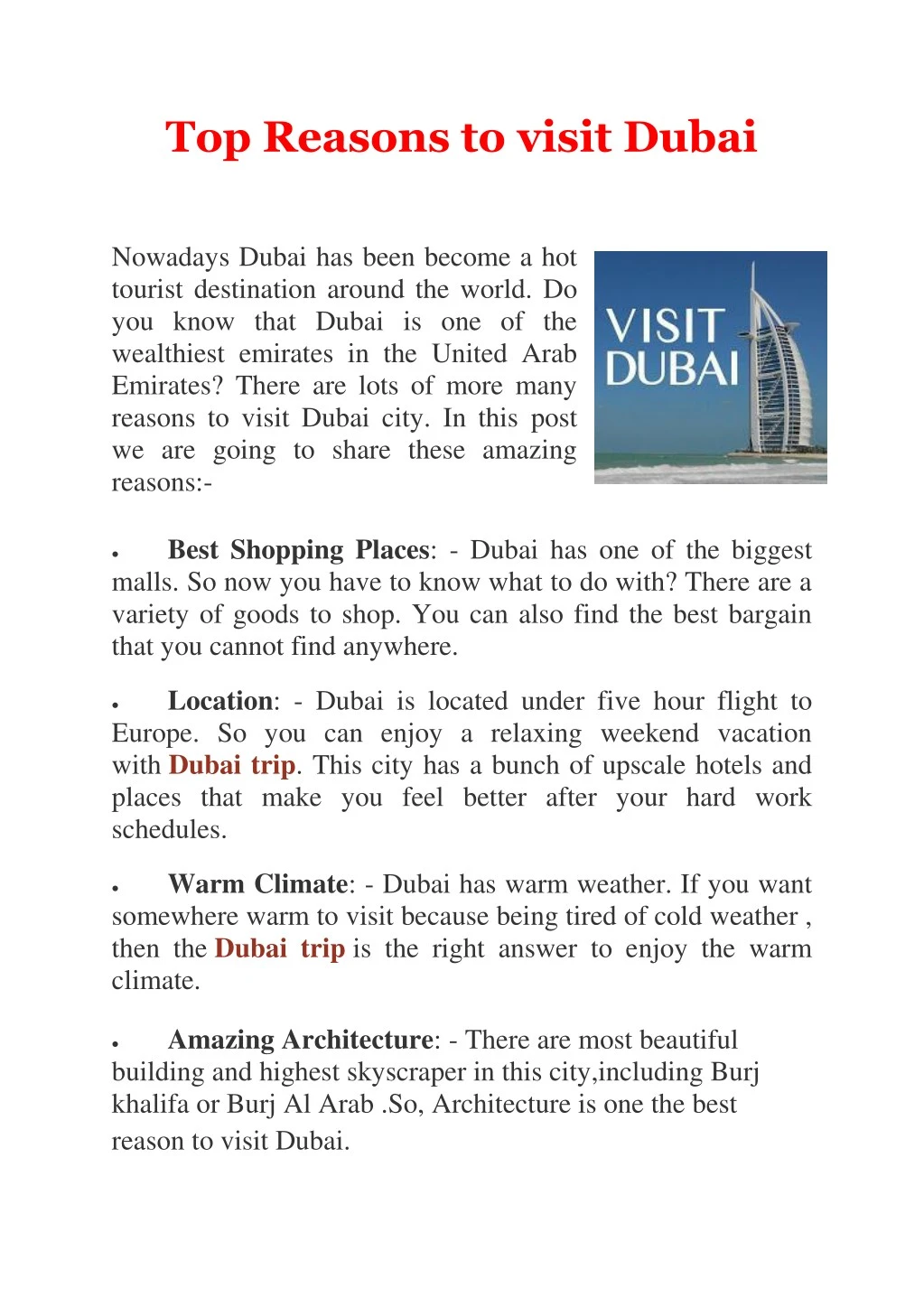 PPT - Top Reasons to visit Dubai PowerPoint Presentation, free download ...