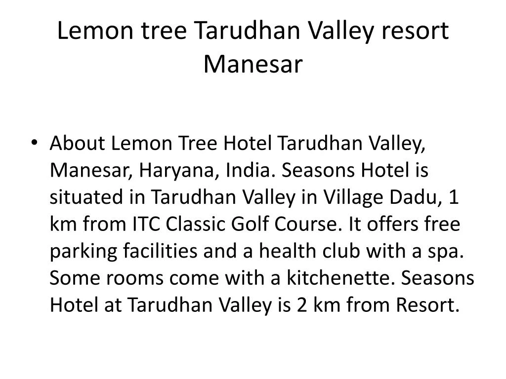 lemon tree tarudhan valley resort manesar n.
