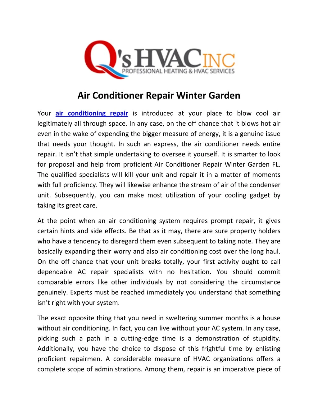 air conditioner repair winter garden n.