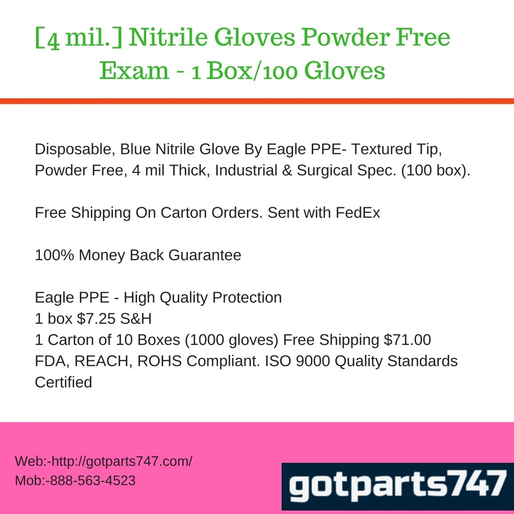 4 mil nitrile gloves powder free exam n.