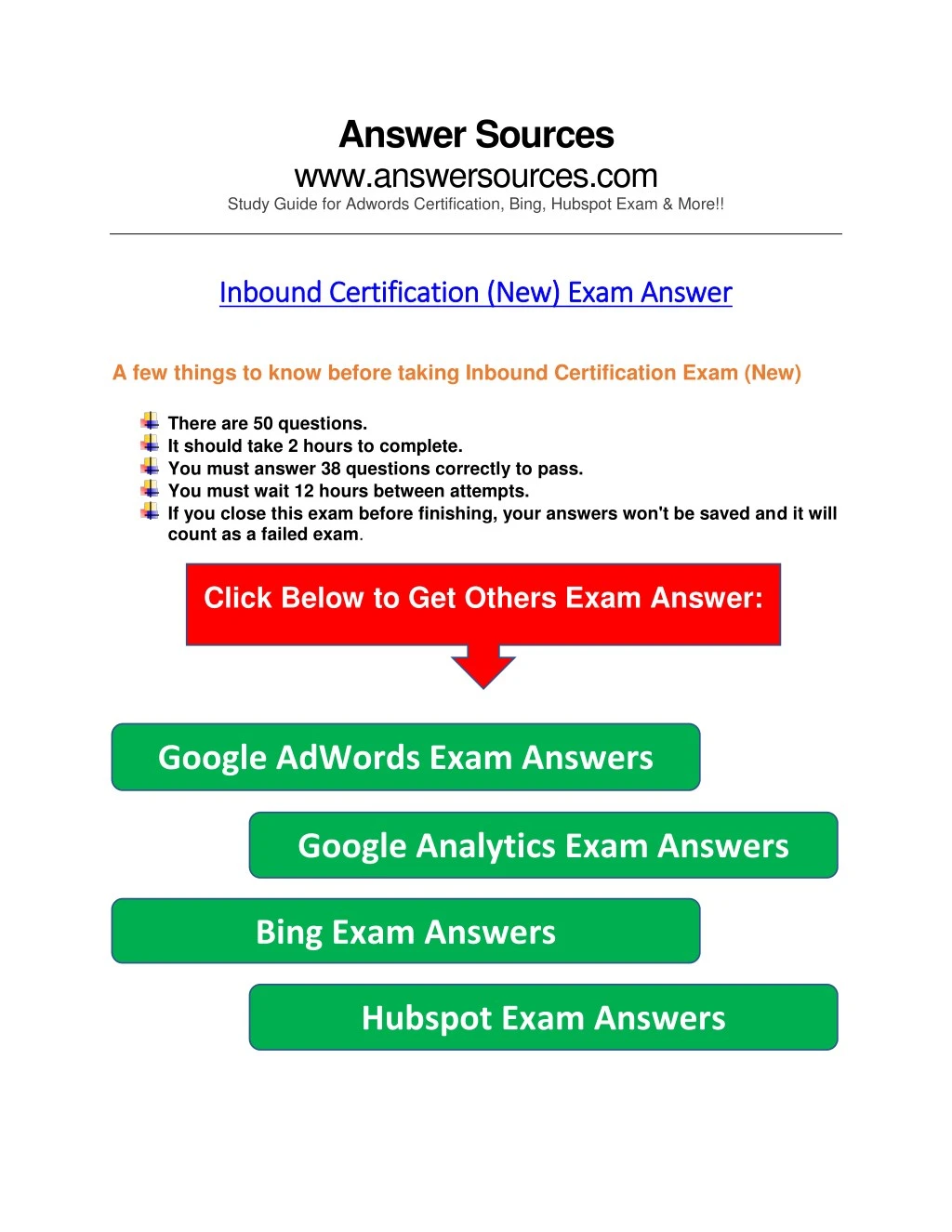 PPT Inbound Exam Answer HubSpot Certification PowerPoint
