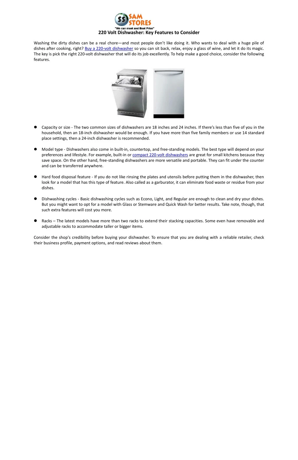 PPT 220 Volt Dishwasher Key Features to Consider PowerPoint