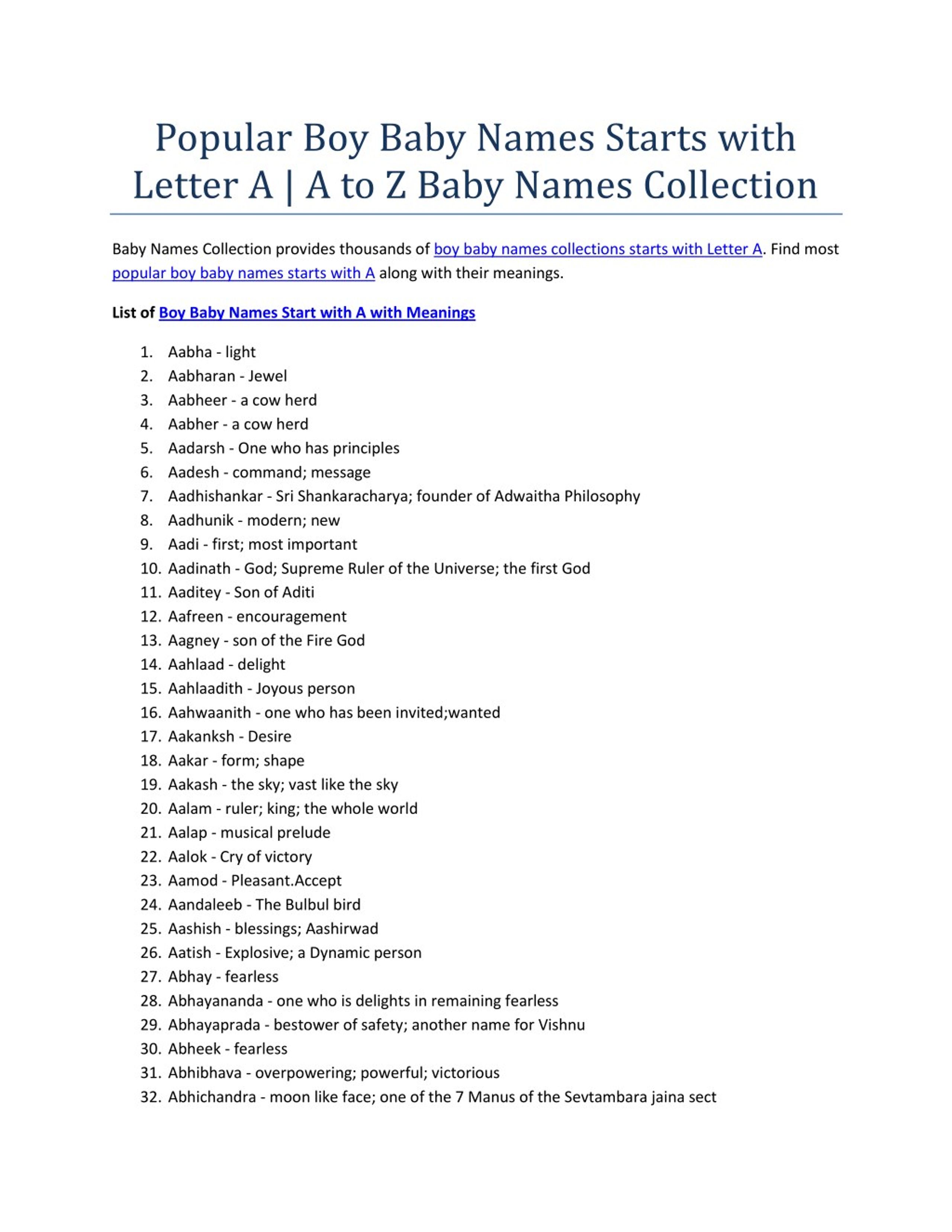 Ppt Most Popular Boy Baby Names Starts With Alphabet A With