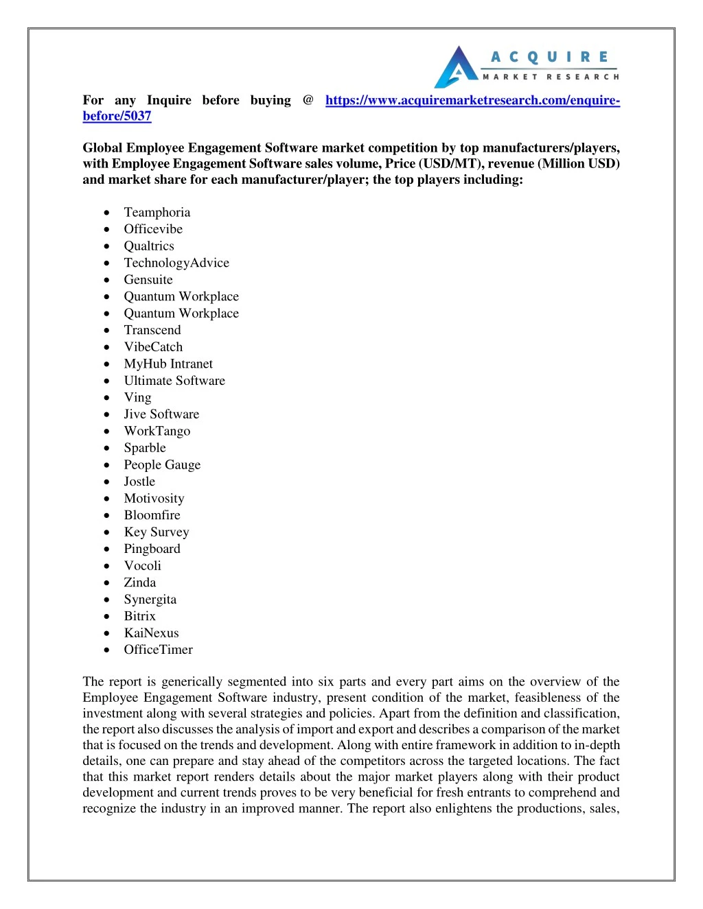 Ppt Employee Engagement Software Market Global Industry Analysis - for any inquire before buying