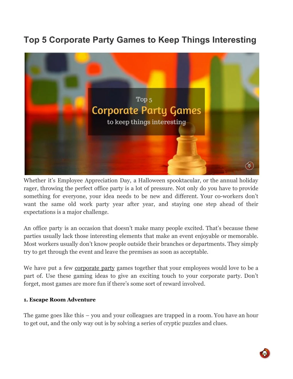 top 5 corporate party games to keep things n.