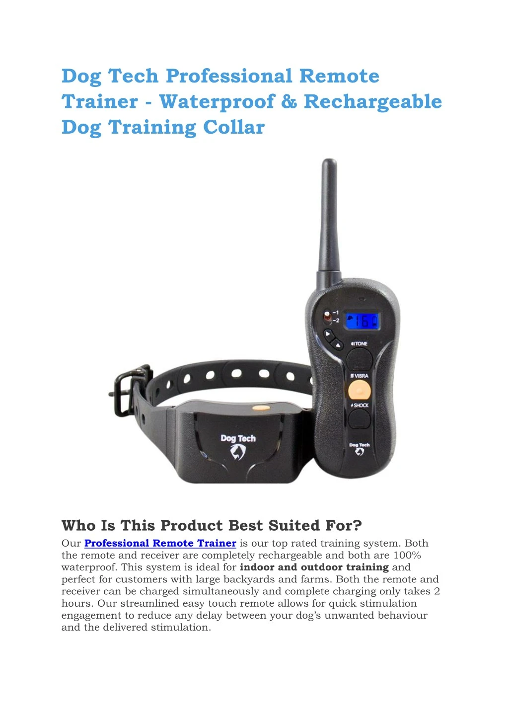 PPT Dog Tech Professional Remote Trainer Waterproof & Rechargeable