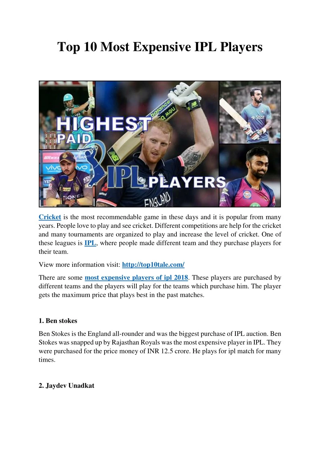 PPT Top 10 Most Expensive IPL Players PowerPoint Presentation, free