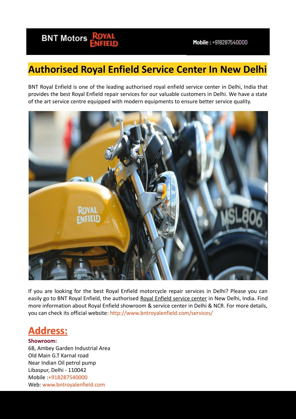 authorised service centre of royal enfield