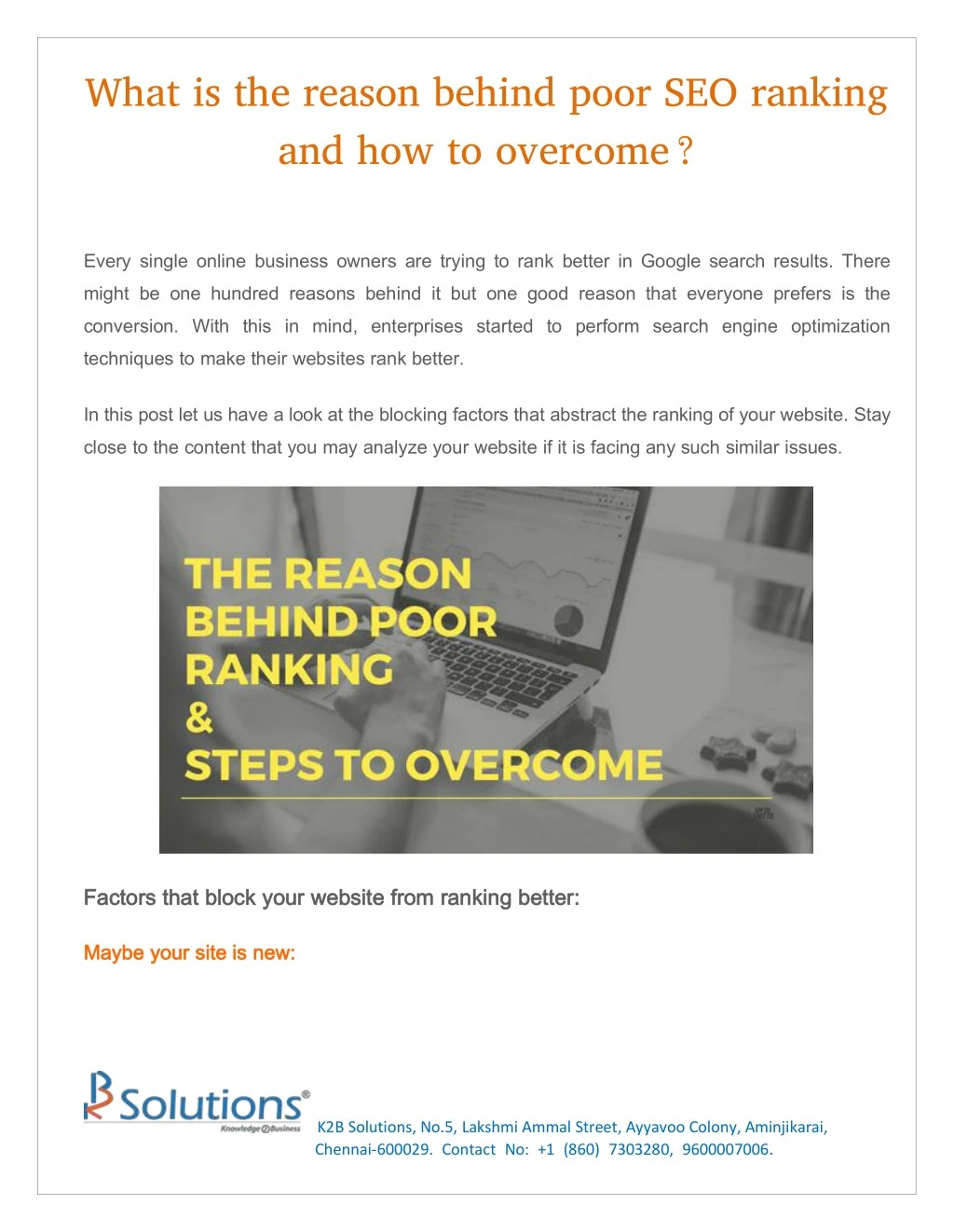 what is the reason behind poor seo ranking n.