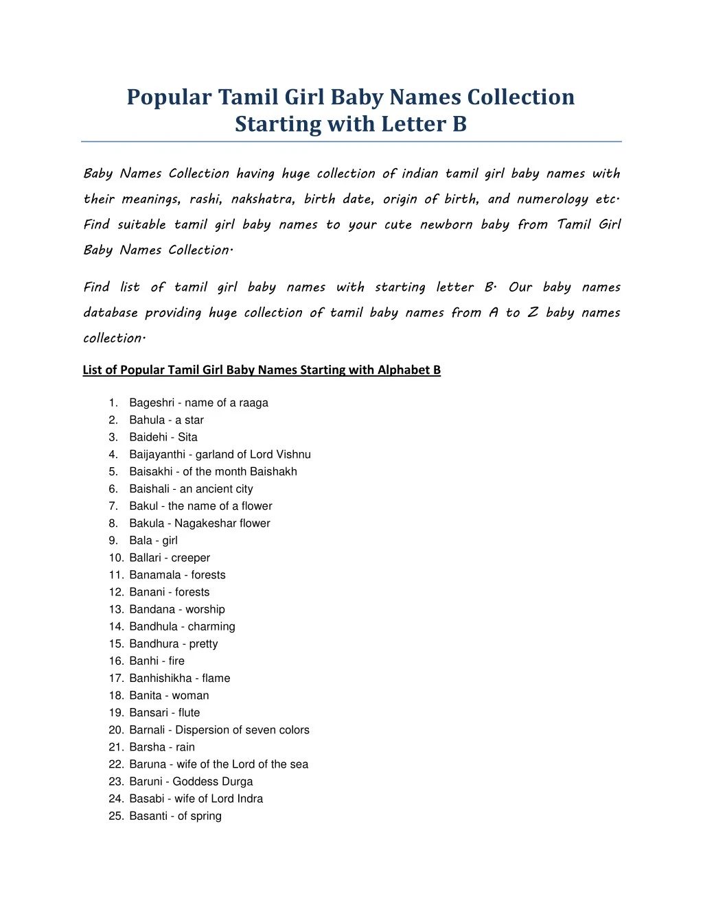 PPT Popular Tamil Girl Baby Names Collection Starting With Letter B 