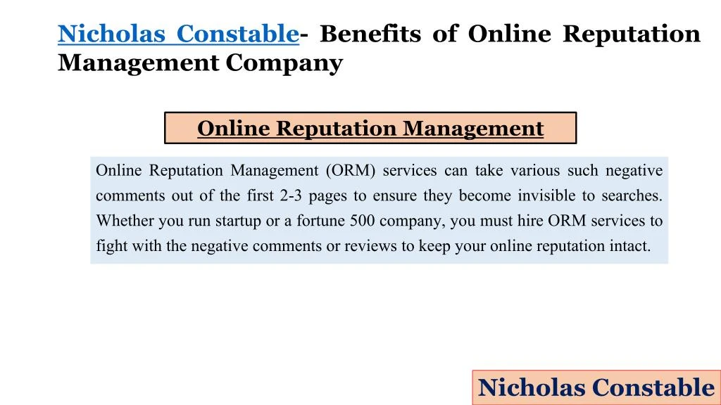 nicholas constable benefits of online reputation n.