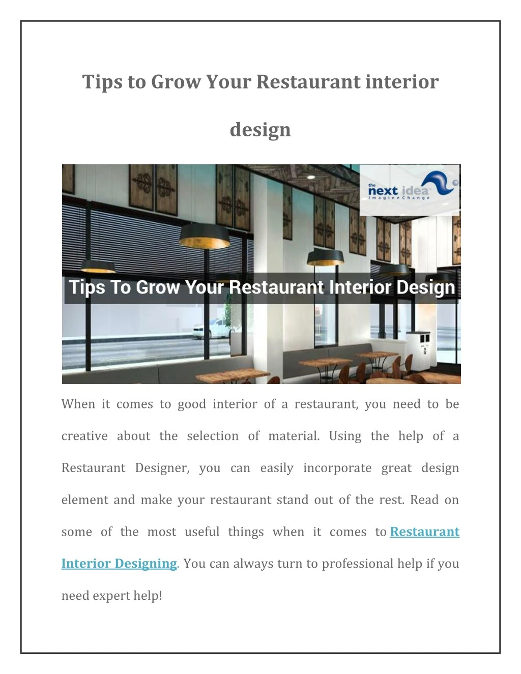 Ppt Tips To Grow Your Restaurant Interior Design