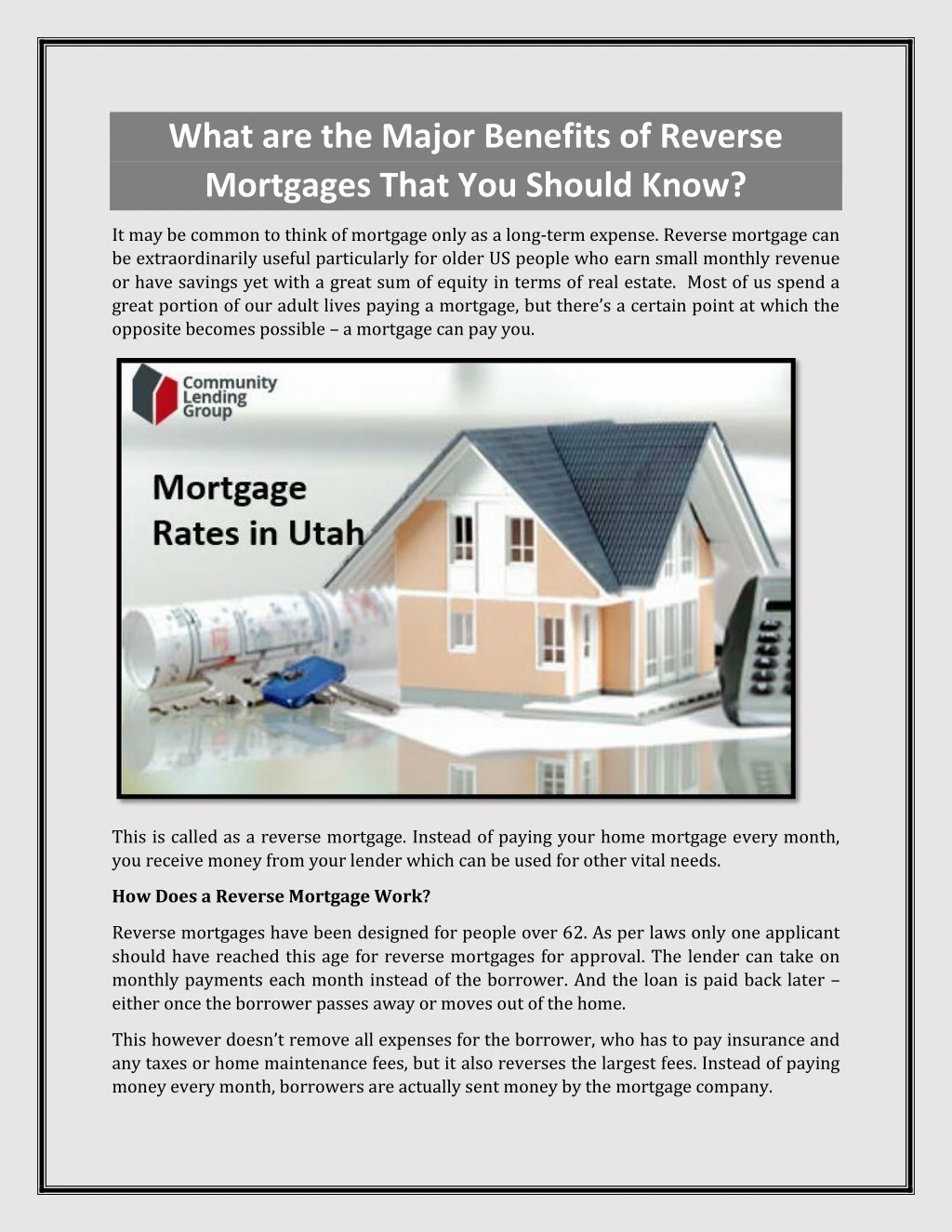 Advantages Of A Reverse Mortgage