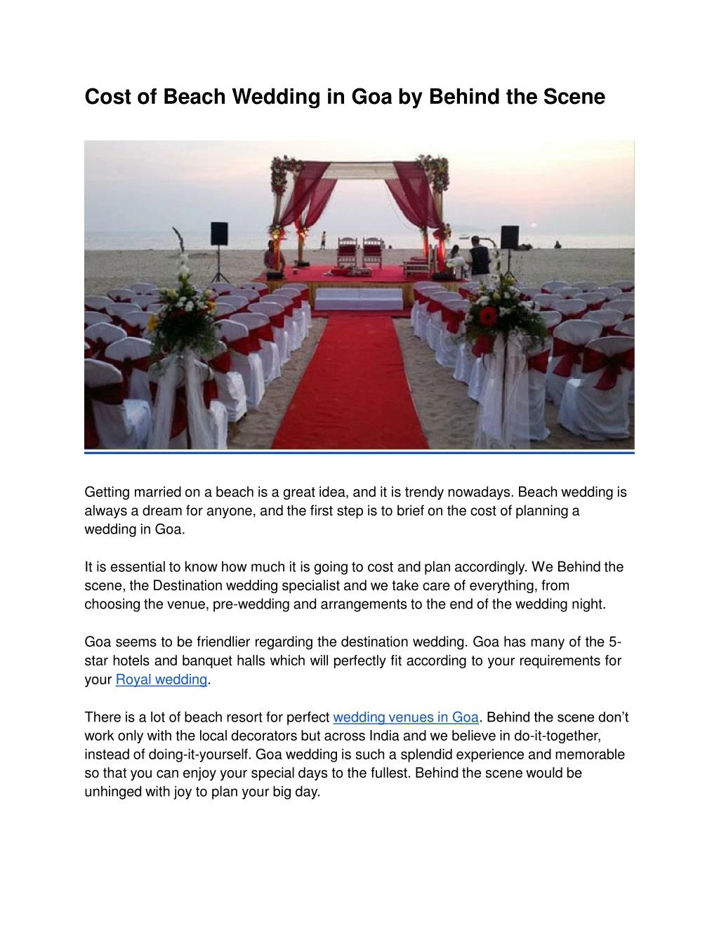 Ppt Cost Of Beach Wedding In Goa By Behind The Scene Powerpoint