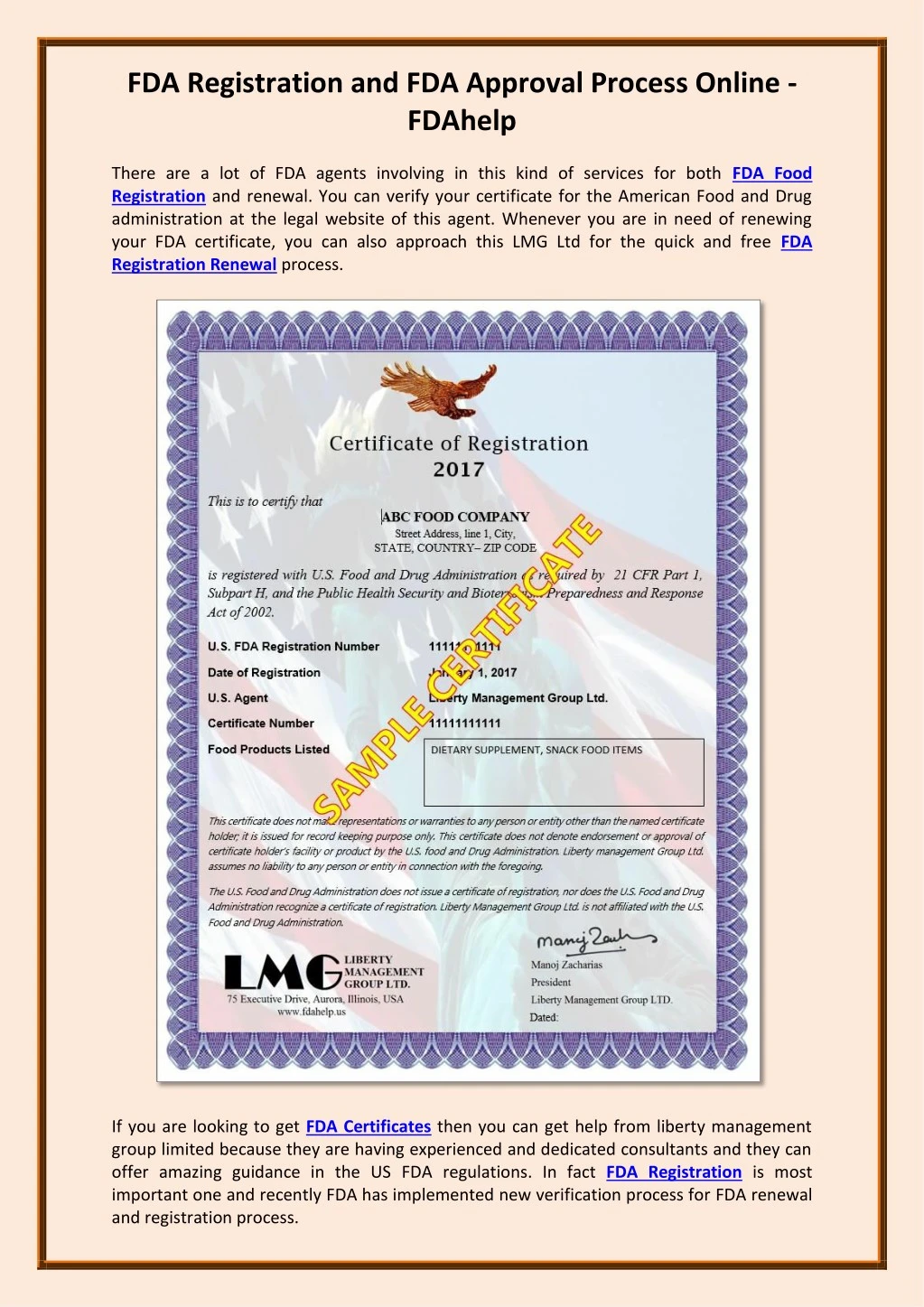Fda certificate registration