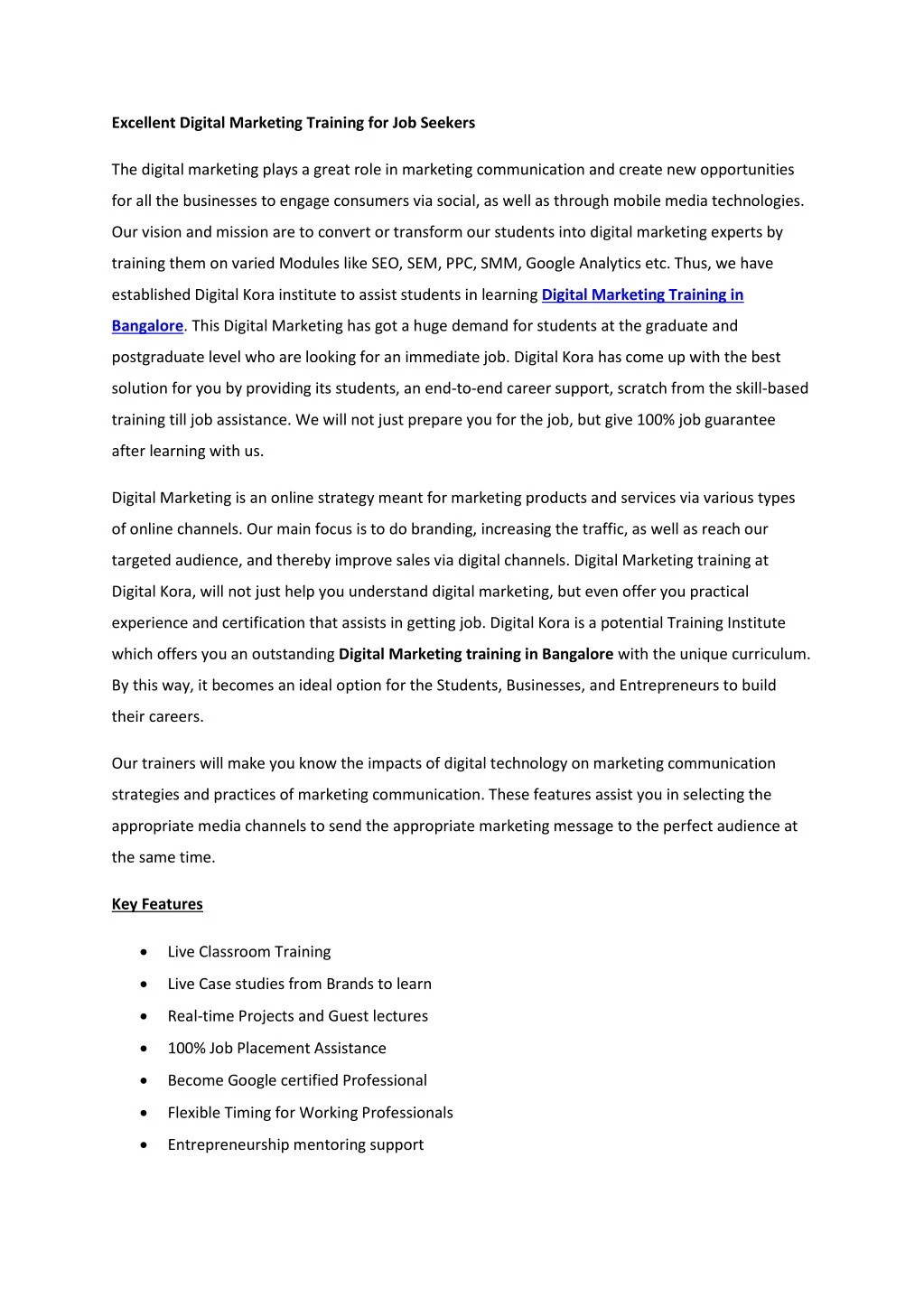 PPT Digital Marketing training in Bangalore,marathahalli PowerPoint
