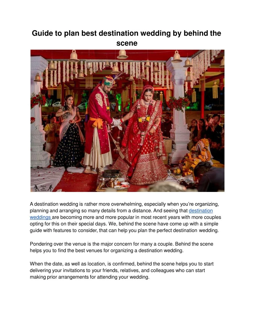 Ppt Guide To Plan Best Destination Wedding By Behind The Scene