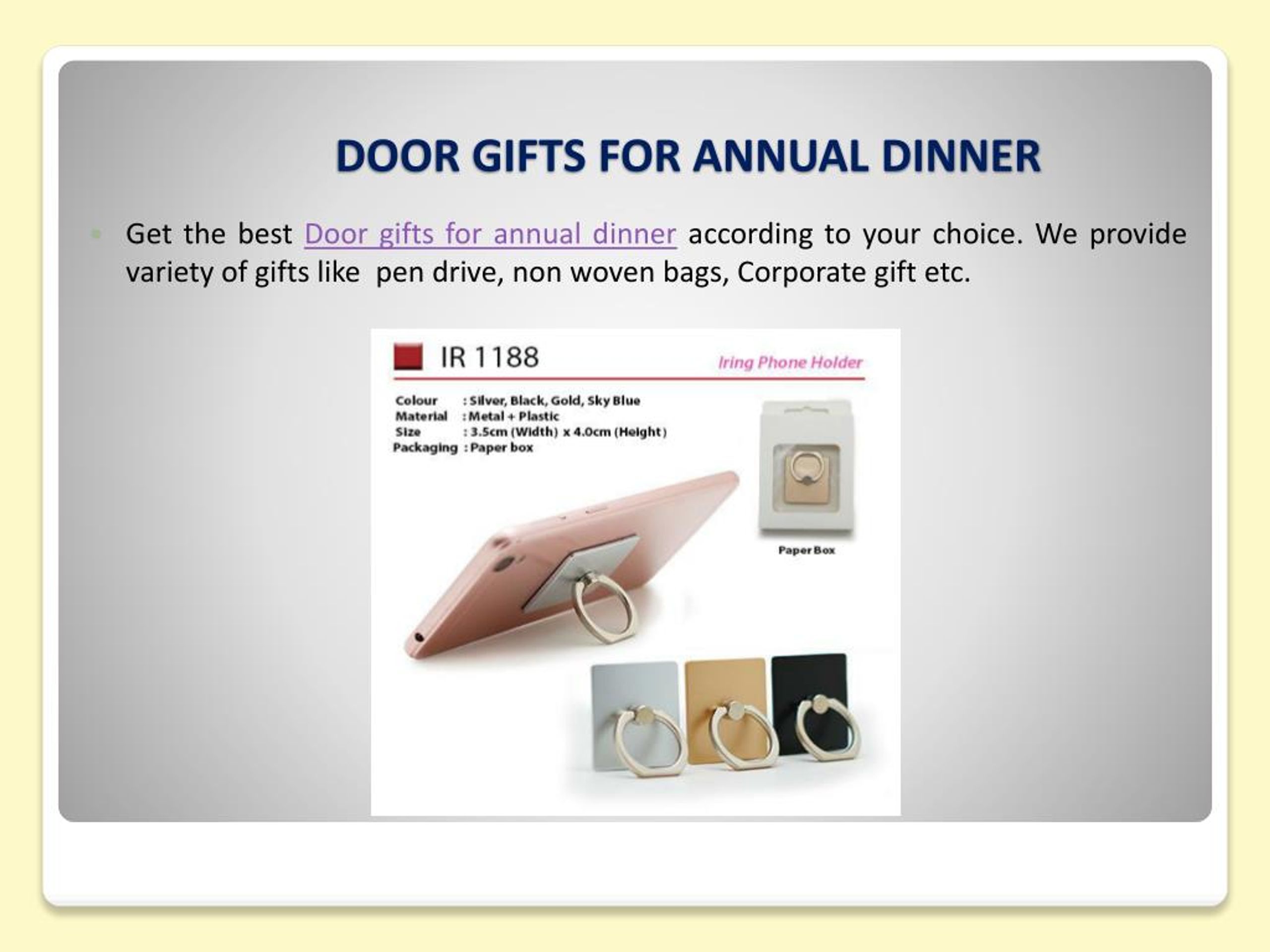 PPT - DOOR GIFTS FOR ANNUAL DINNER PowerPoint Presentation, free
