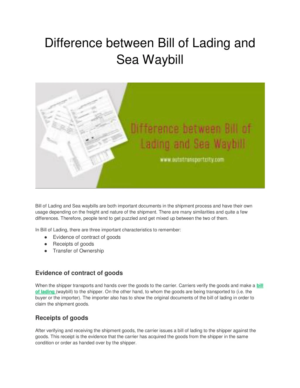 PPT Difference between Bill of Lading and Sea Waybill PowerPoint