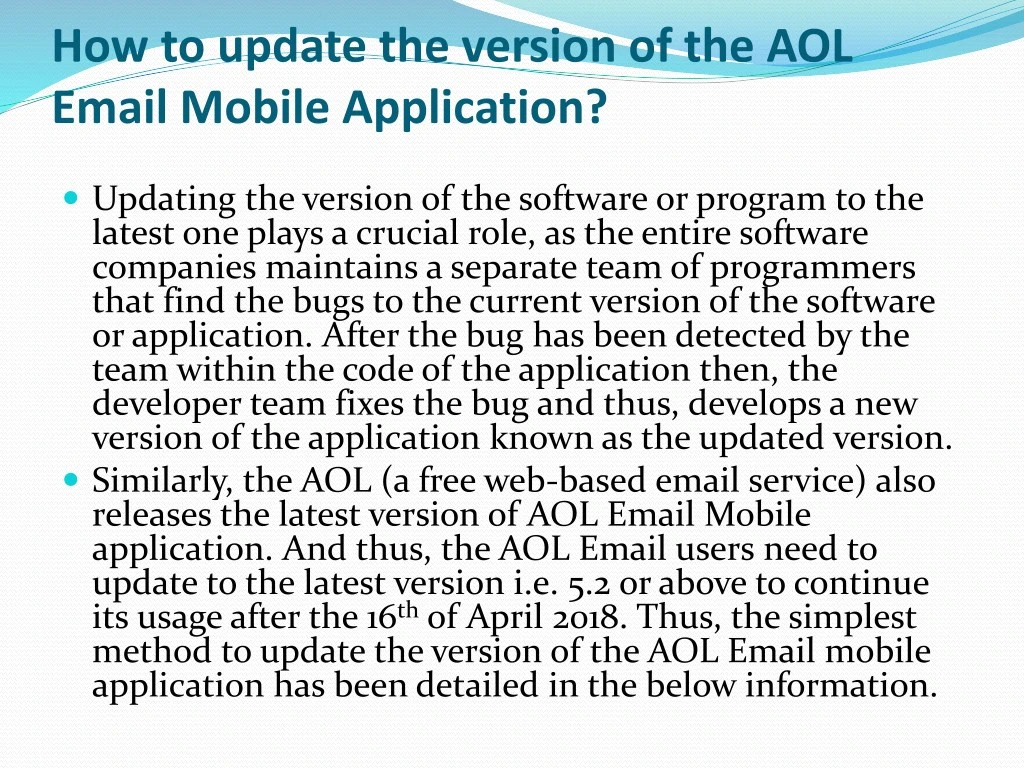 PPT How to update the version of the aol email mobile application