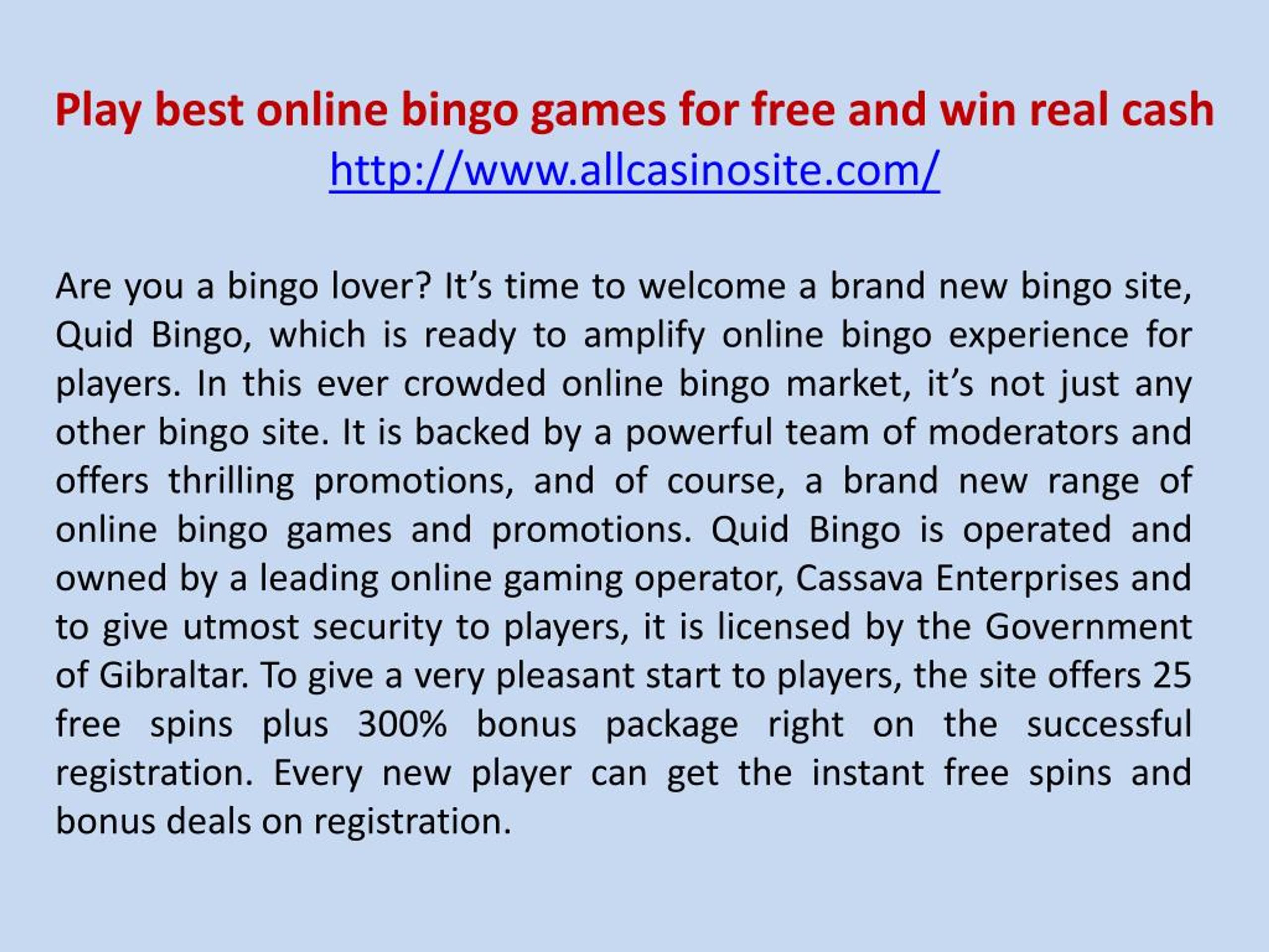 Best bingo site to win money online, free