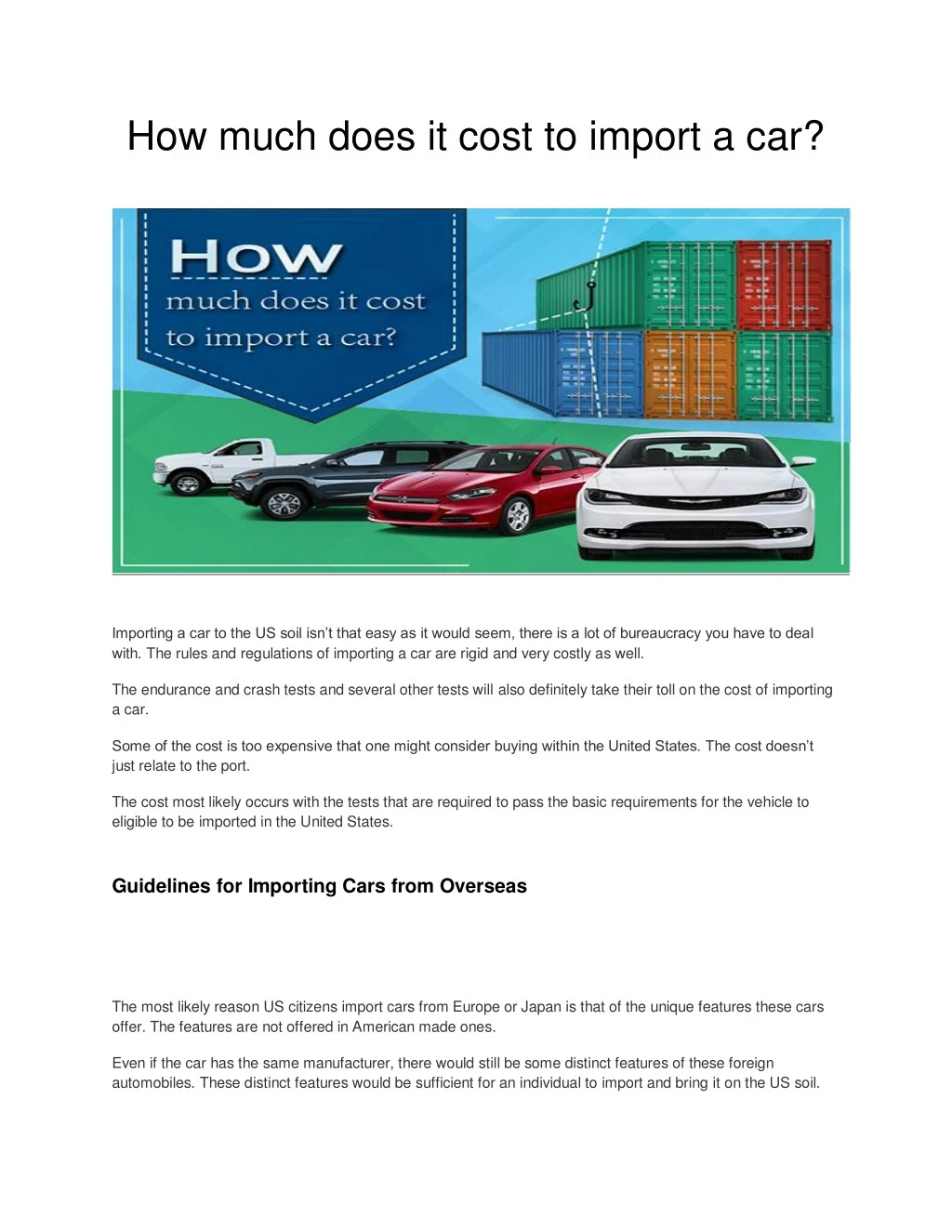 How Much Would It Cost To Import A Car