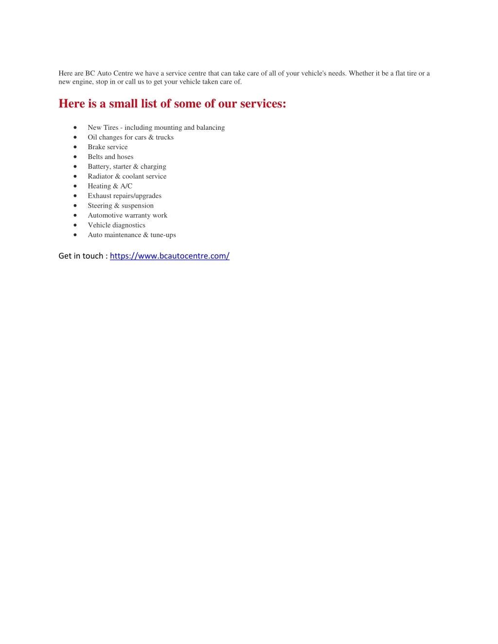 here are bc auto centre we have a service centre n.