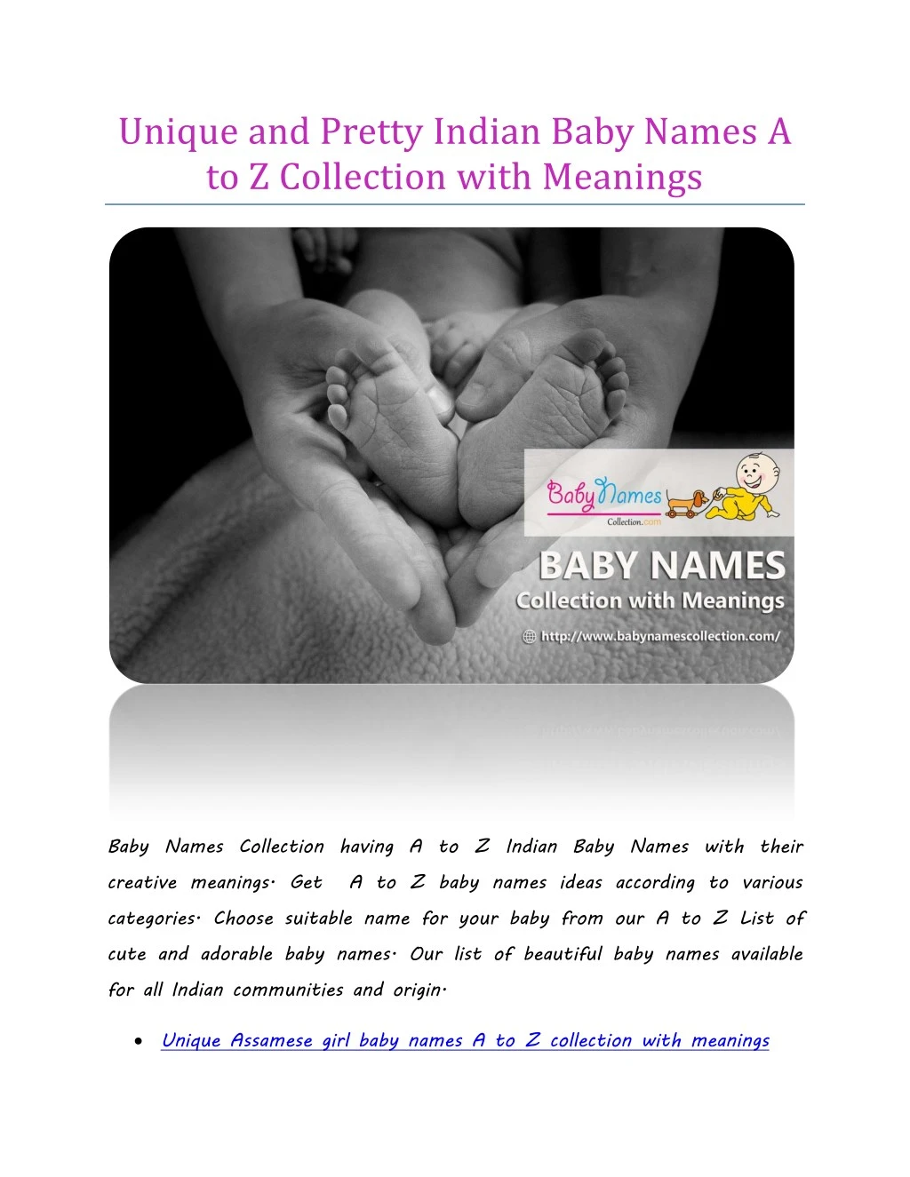 Indian Baby Names A To Z