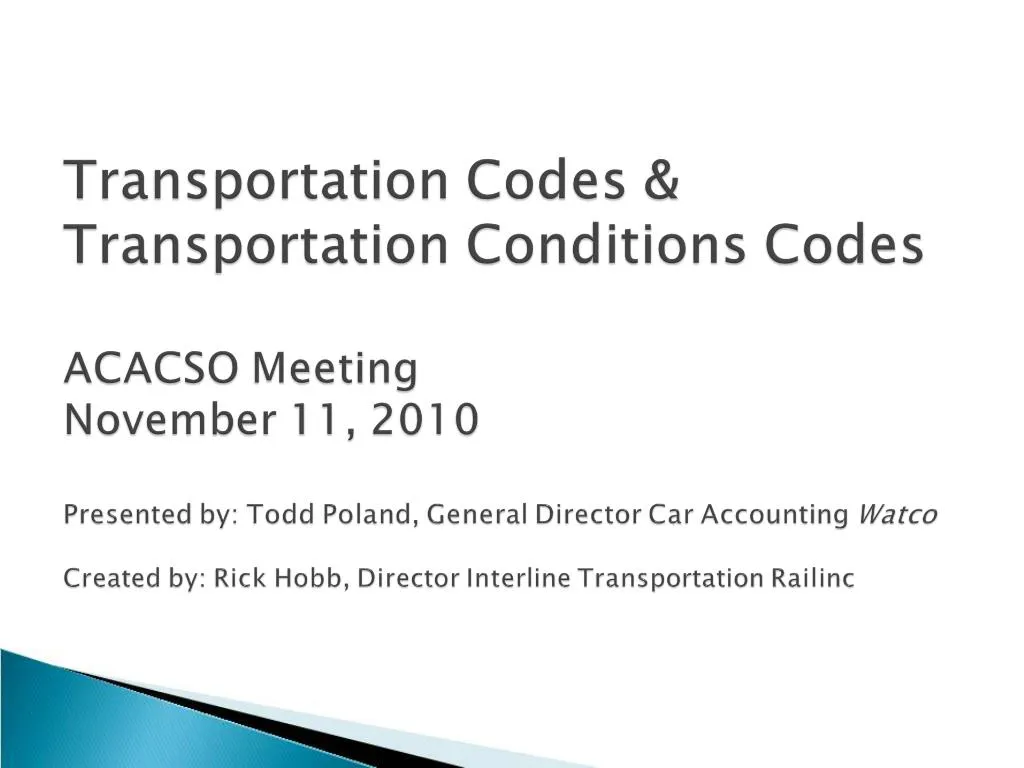 PPT Transportation Codes Transportation Conditions Codes ACACSO