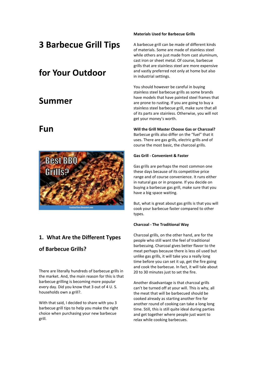 materials used for barbecue grills n.