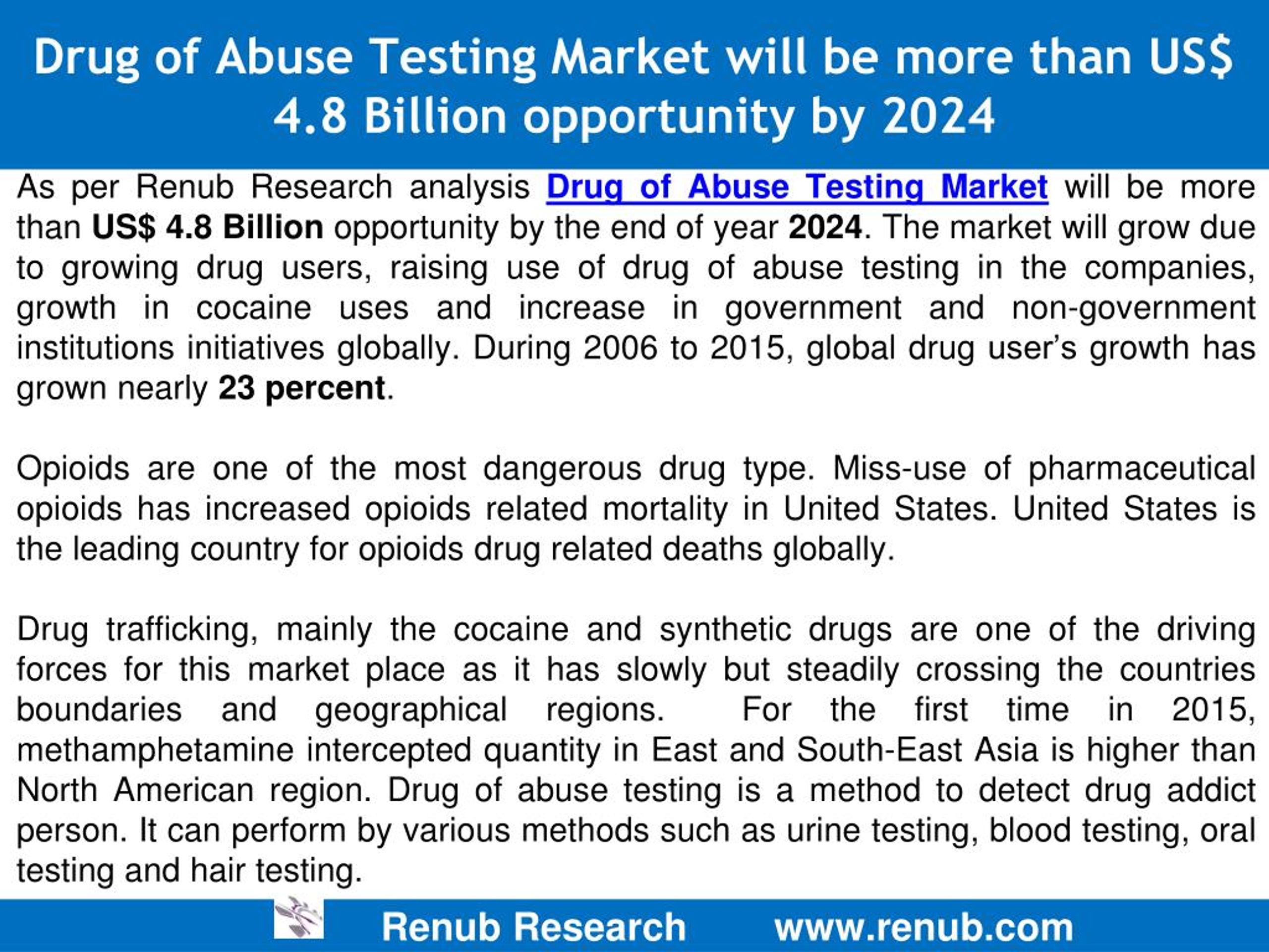 PPT Drug of Abuse Testing Market to be US 4.8 Billion by 2024