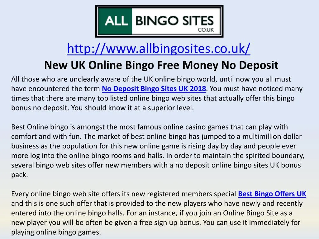 Online bingo free money no deposit