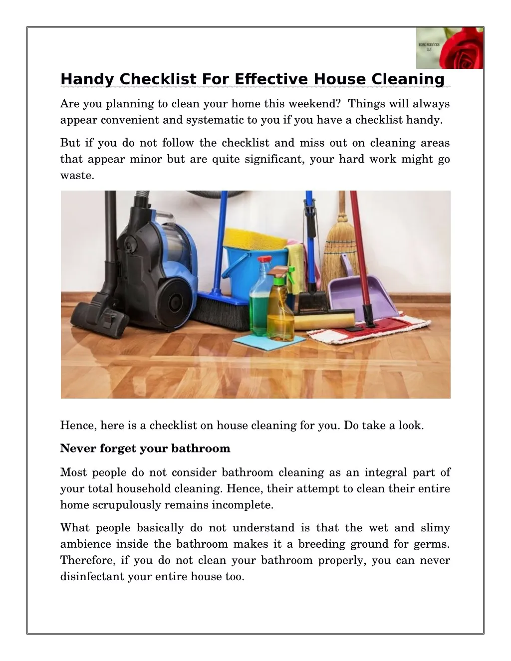 PPT Handy Checklist For Effective House Cleaning PowerPoint