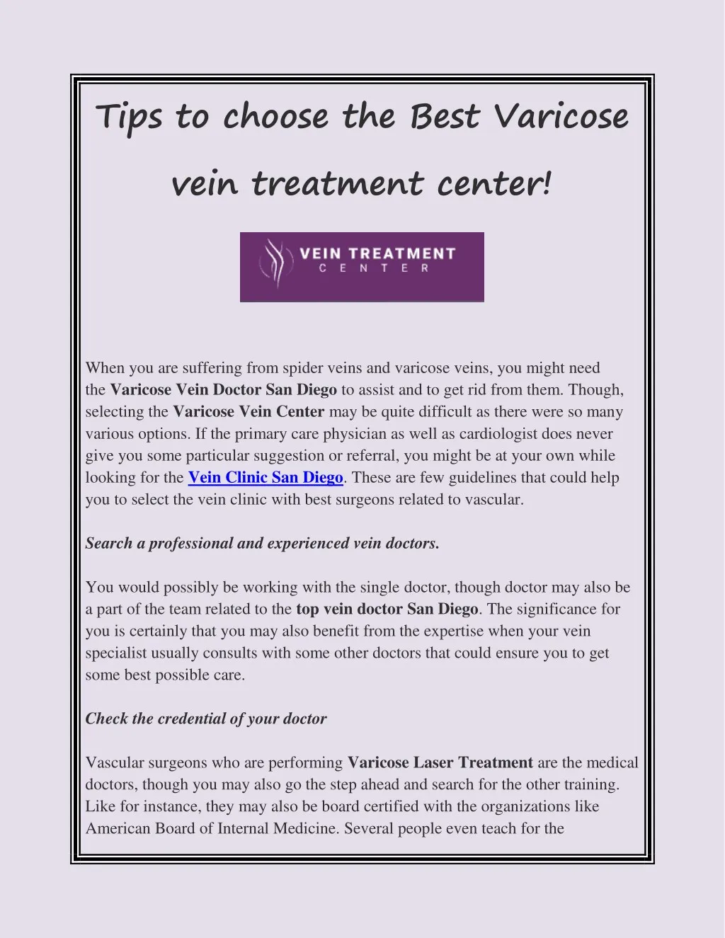 tips to choose the best varicose vein treatment n.