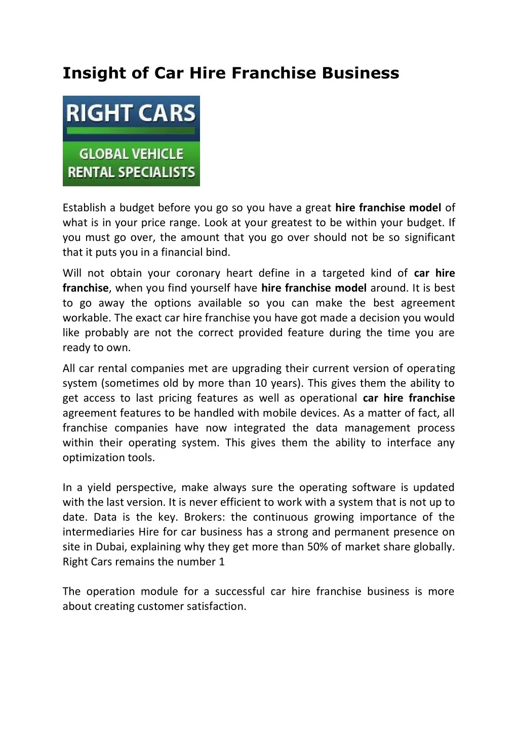 insight of car hire franchise business n.