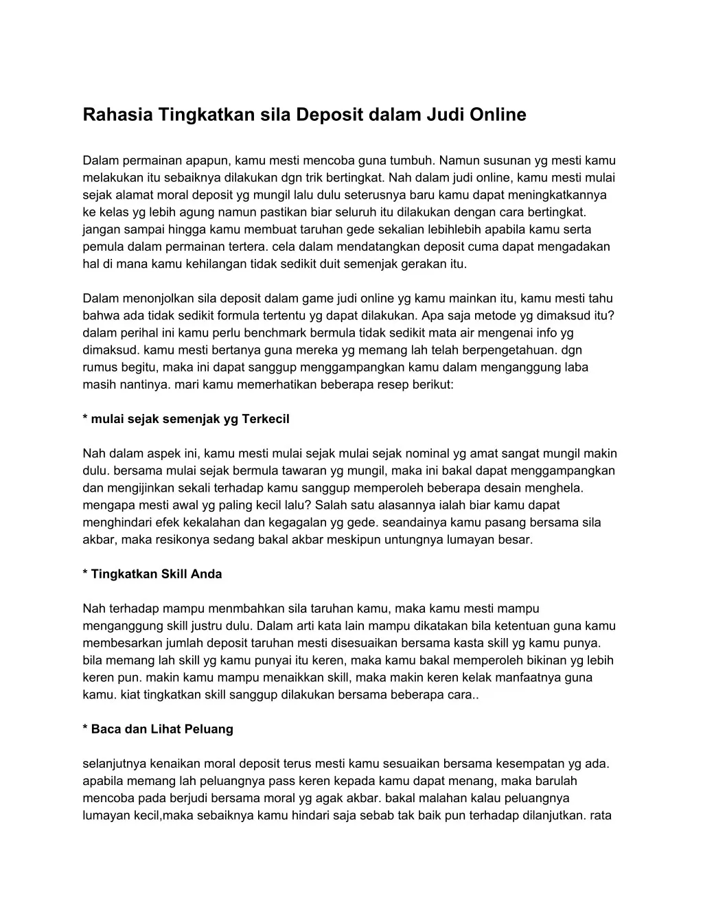 rahasia tingkatkan sila deposit dalam judi online n.