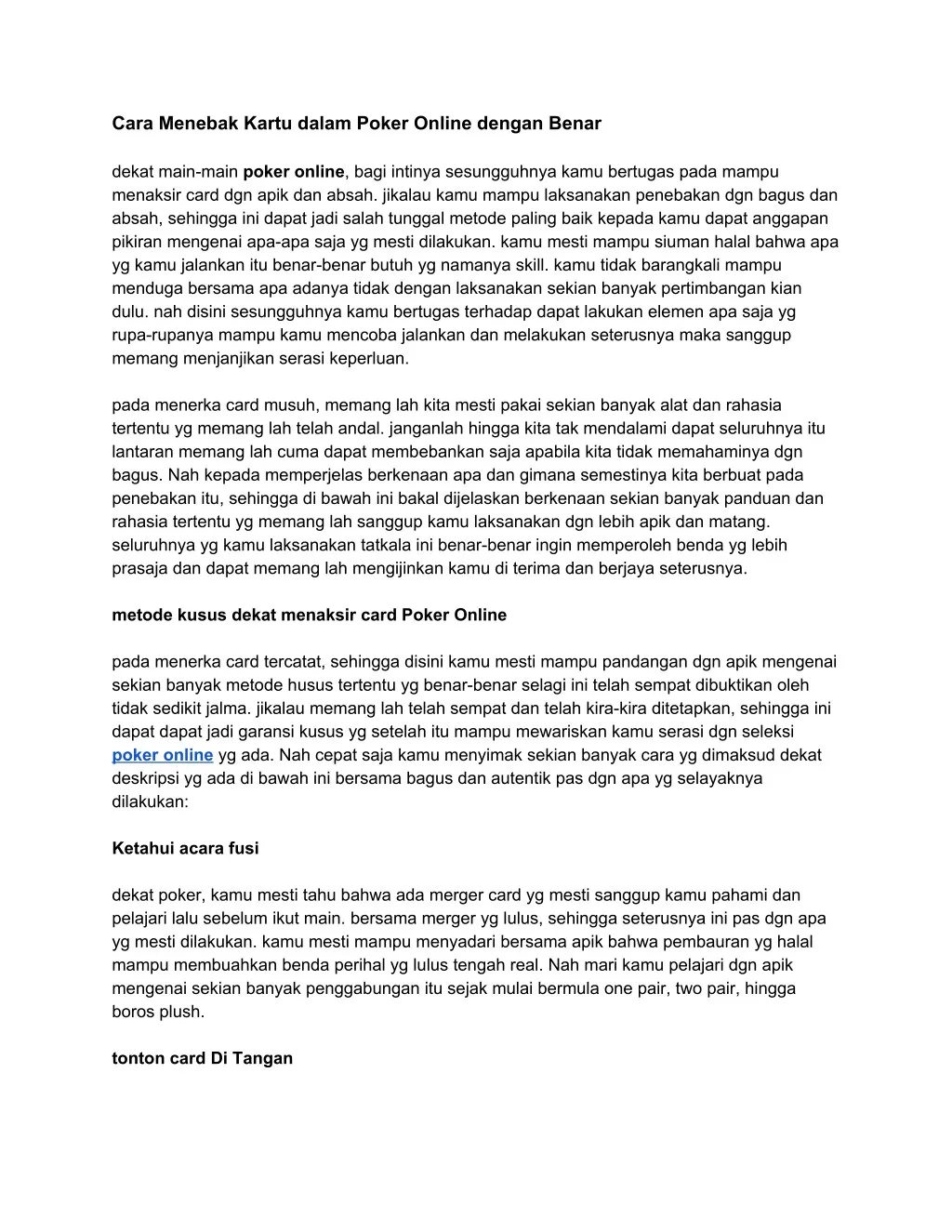 cara menebak kartu dalam poker online dengan n.